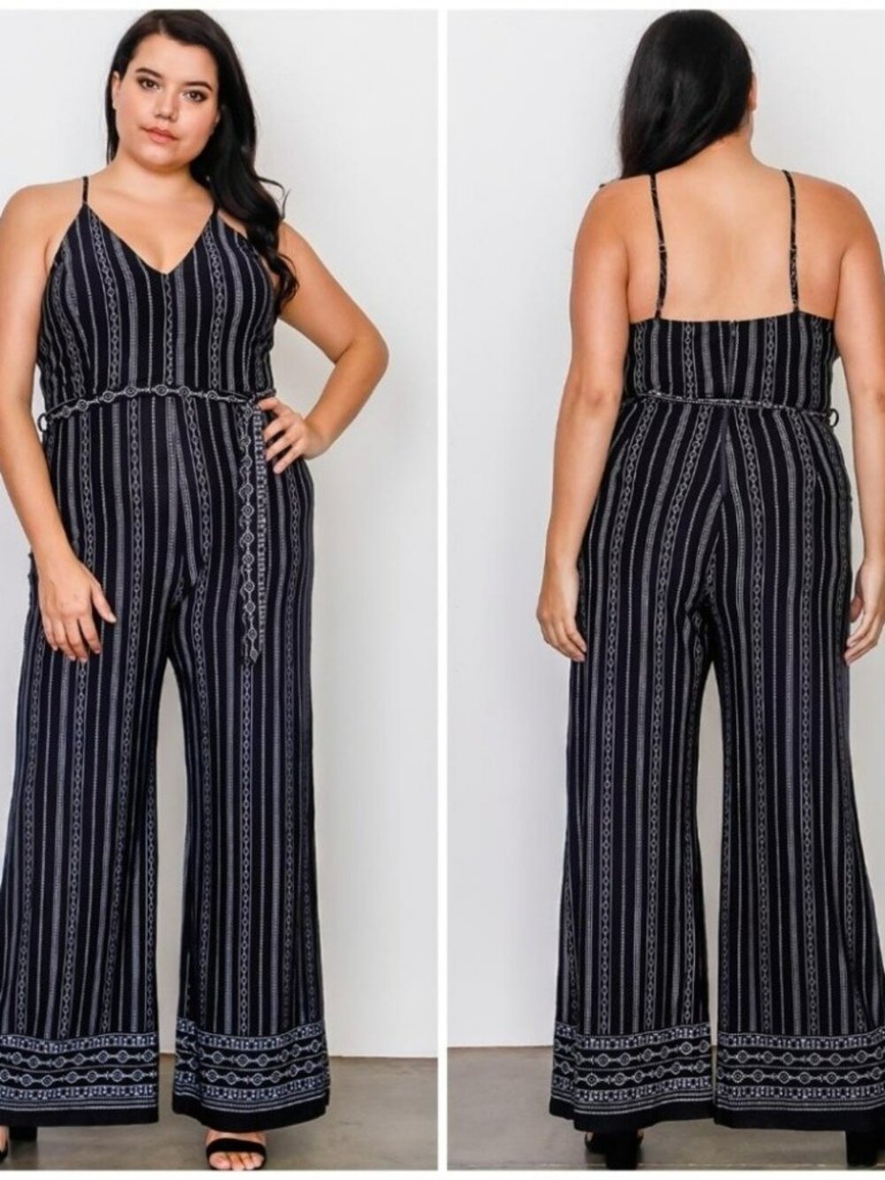 TRAC Boho Black and White Tribal Print Jumpsuit Large